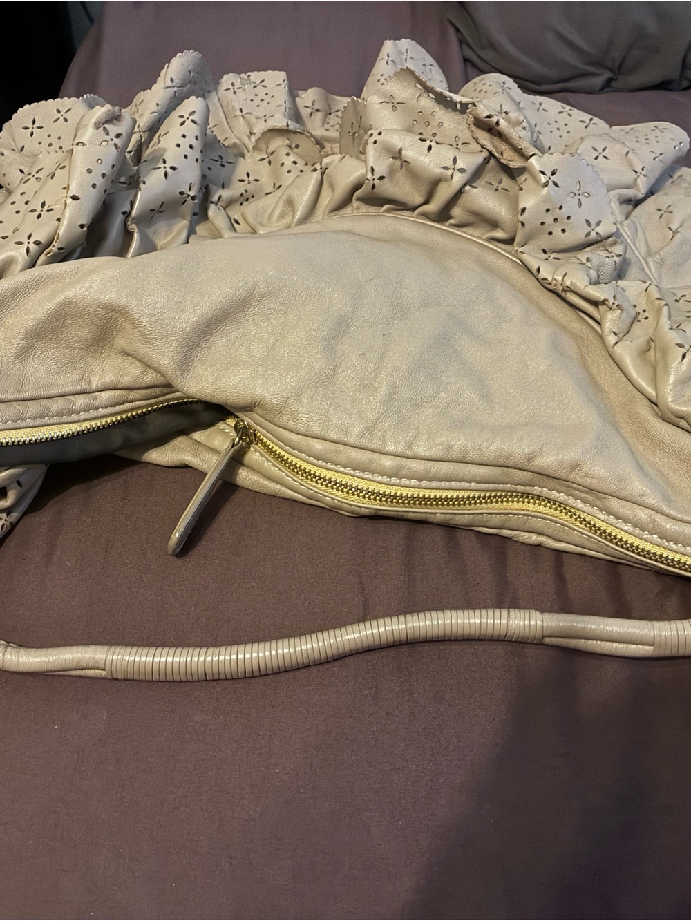 Dior Cream Ruffle Shoulder Bag with Gold Zip